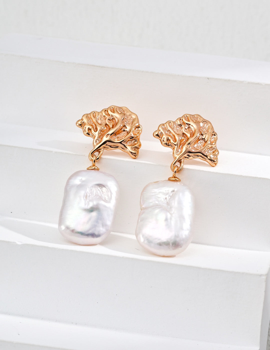 925 Silver Baroque Pearl Earrings - Natural Crown Design and Artistic Look