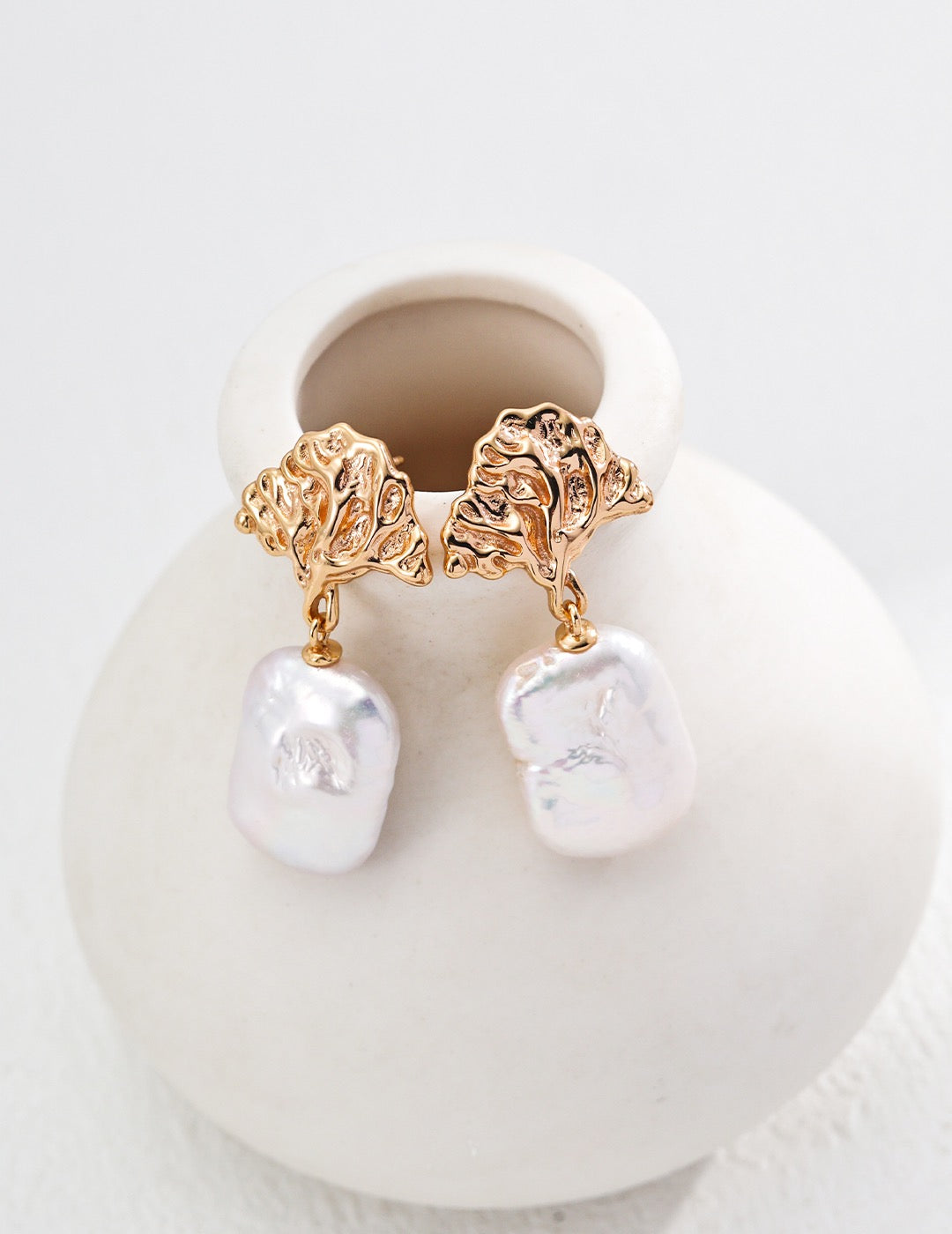 925 Silver Baroque Pearl Earrings - Natural Crown Design and Artistic Look