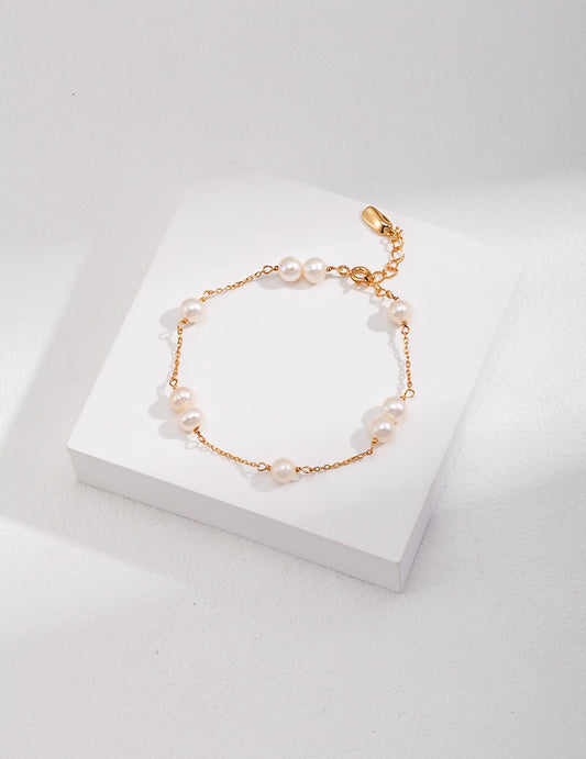 Bracelet minimaliste en perles naturelles｜Chaîne réglable en argent 925