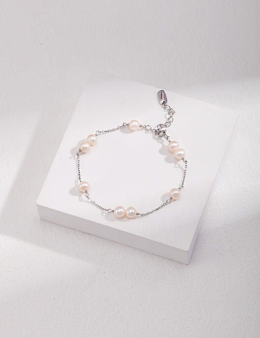 Bracelet minimaliste en perles naturelles｜Chaîne réglable en argent 925
