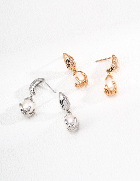 Boucles d’oreilles en argent 925 avec perles naturelles – Design fluide